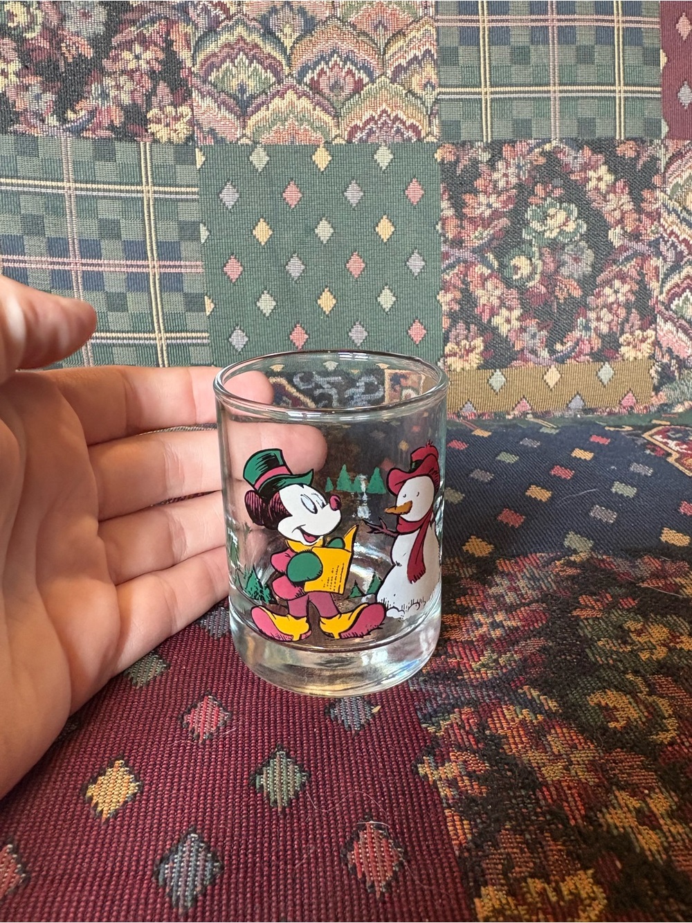 Vintage Anchor Hocking Disney Mickey Mouse Christmas Shot Glass Snowman